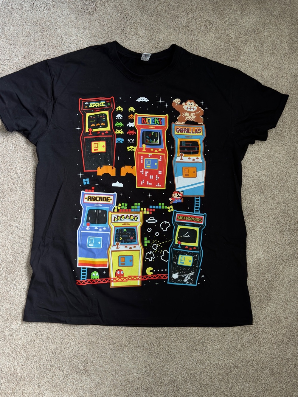 Retro Arcade Graphic T-Shirt - Black size XL